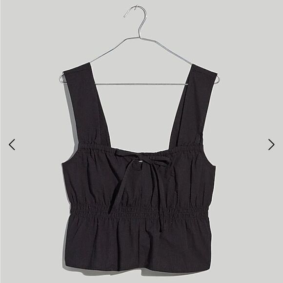 Madewell NWT Smocked Tie-Front Tank Top in black size  14 - Picture 5 of 5